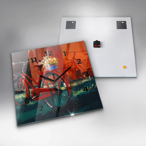Orologio quadrato in vetro Bici dipinta