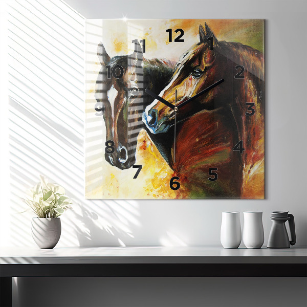 Orologio quadrato Due cavalli dipinti
