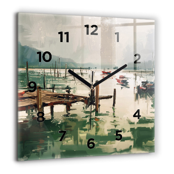 Orologio quadrato in vetro Barche da pesca nel porto