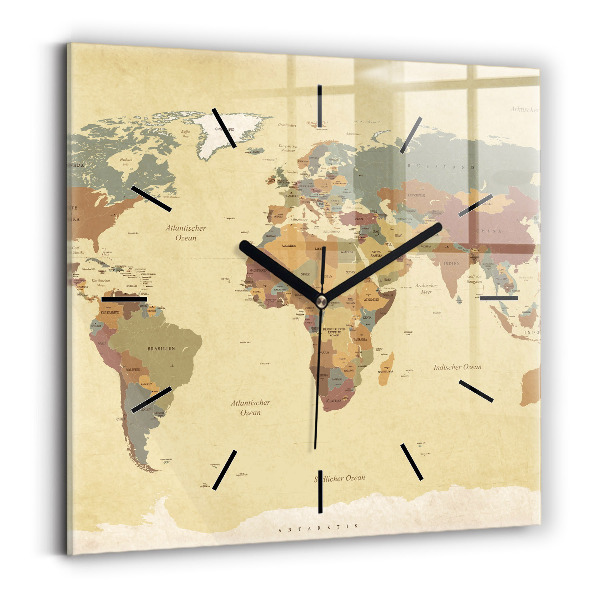 Orologio quadrato Mappa del mondo d'epoca