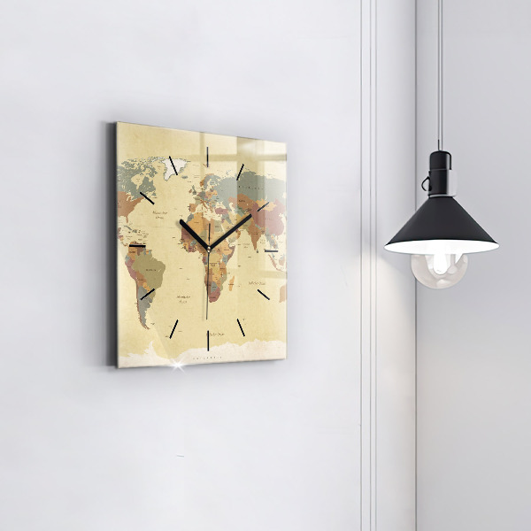 Orologio quadrato Mappa del mondo d'epoca