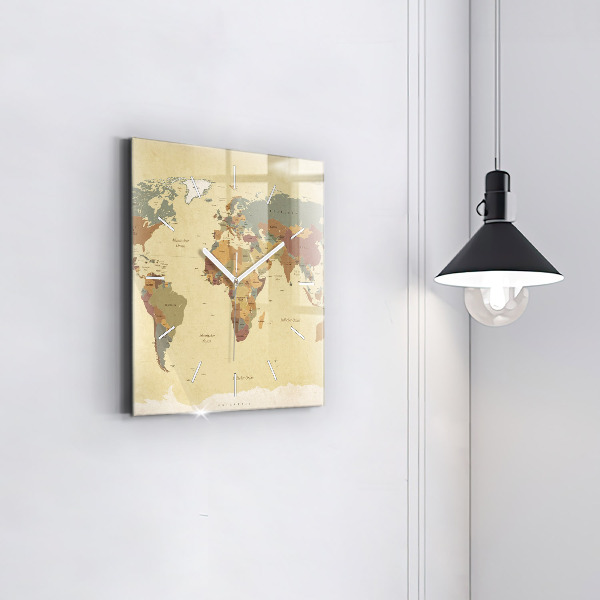 Orologio quadrato Mappa del mondo d'epoca