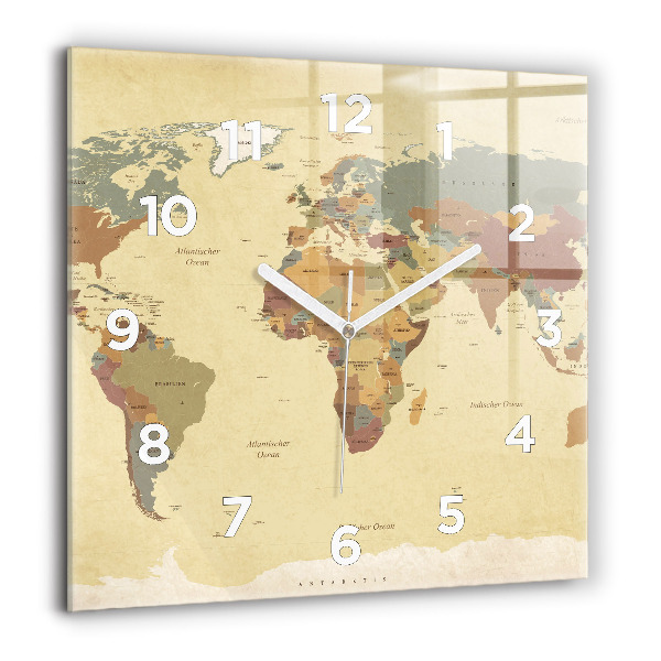 Orologio quadrato Mappa del mondo d'epoca