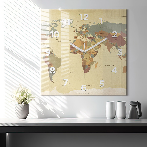 Orologio quadrato Mappa del mondo d'epoca