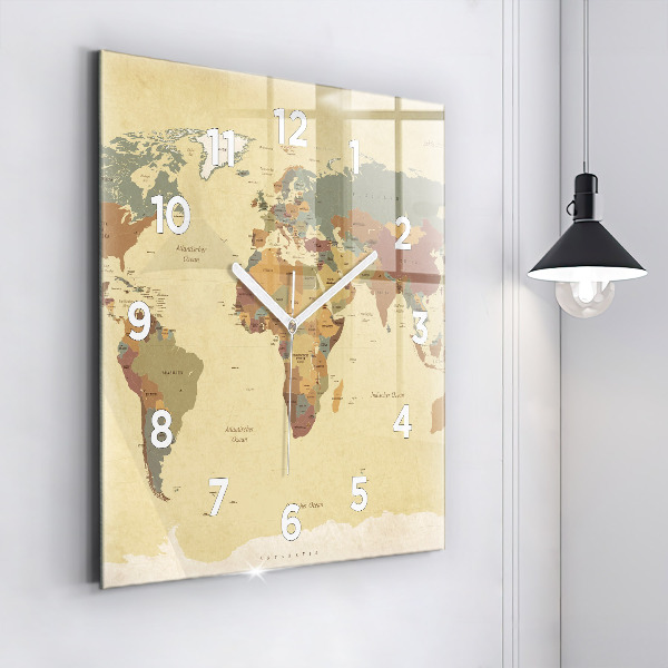 Orologio quadrato Mappa del mondo d'epoca