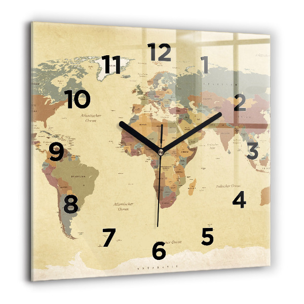 Orologio quadrato Mappa del mondo d'epoca