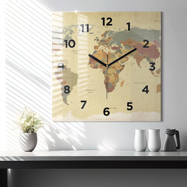 Orologio quadrato Mappa del mondo d'epoca