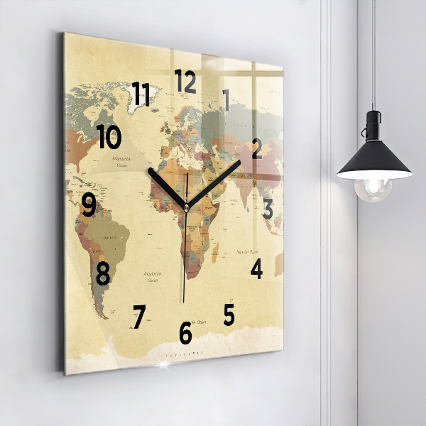 Orologio quadrato Mappa del mondo d'epoca