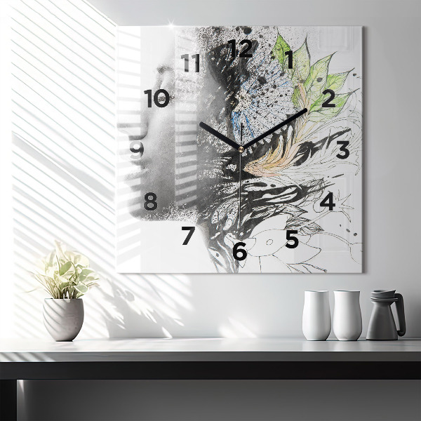 Orologio quadrato Volto di donna astratto
