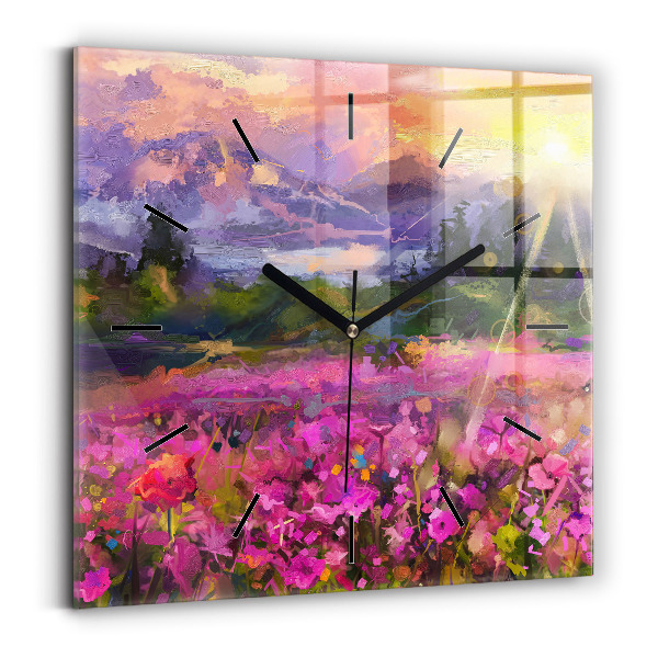 Orologio quadrato in vetro Prato al tramonto