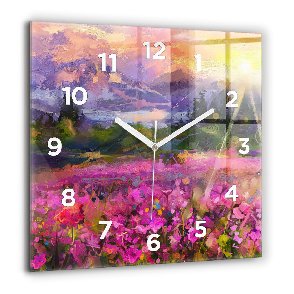 Orologio quadrato in vetro Prato al tramonto