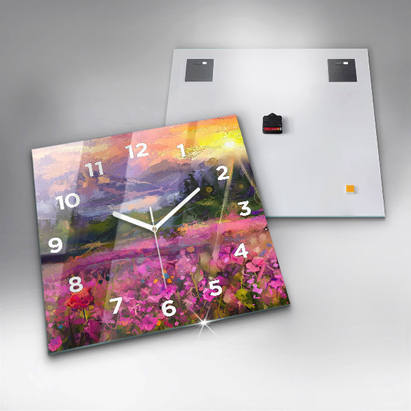 Orologio quadrato in vetro Prato al tramonto