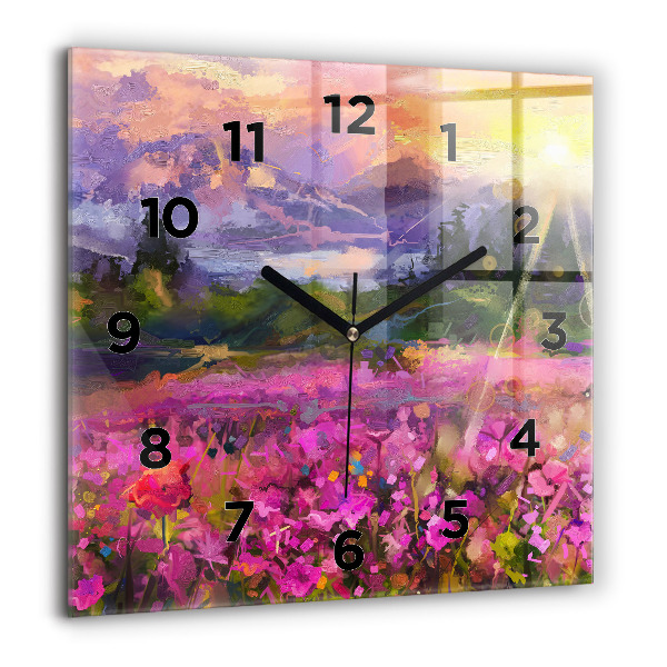 Orologio quadrato in vetro Prato al tramonto