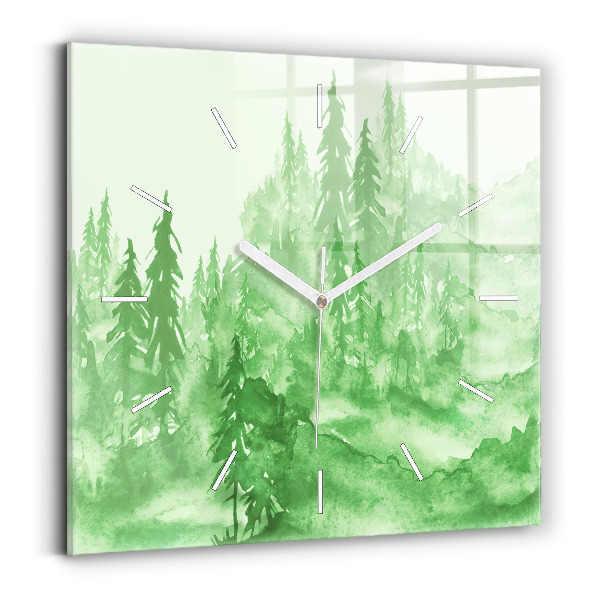 Orologio quadrato in vetro Dipingere la foresta verde