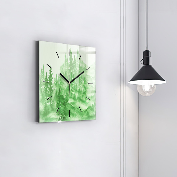 Orologio quadrato in vetro Dipingere la foresta verde