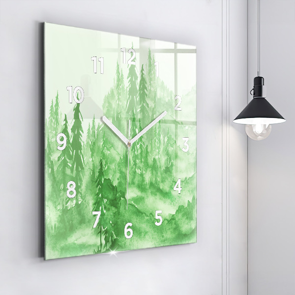 Orologio quadrato in vetro Dipingere la foresta verde