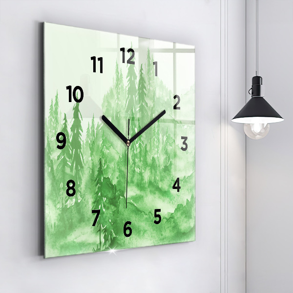 Orologio quadrato in vetro Dipingere la foresta verde