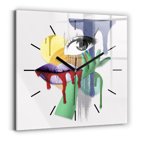 Orologio quadrato in vetro collage surrealista