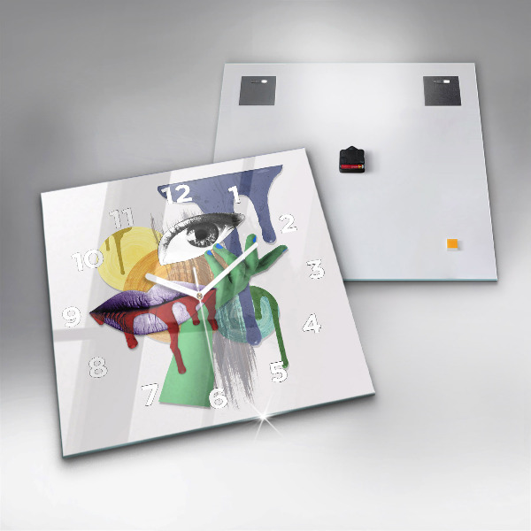 Orologio quadrato in vetro collage surrealista