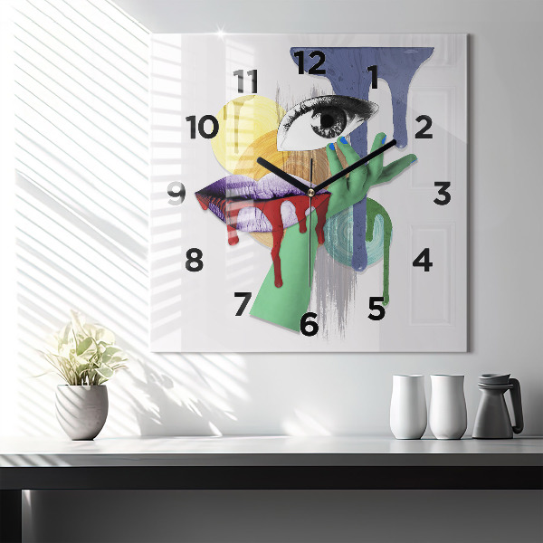Orologio quadrato in vetro collage surrealista