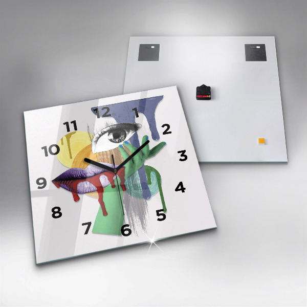 Orologio quadrato in vetro collage surrealista