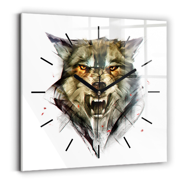 Orologio quadrato in vetro Ritratto disegnato di un lupo