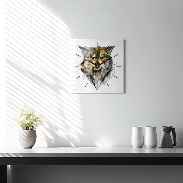 Orologio quadrato in vetro Ritratto disegnato di un lupo