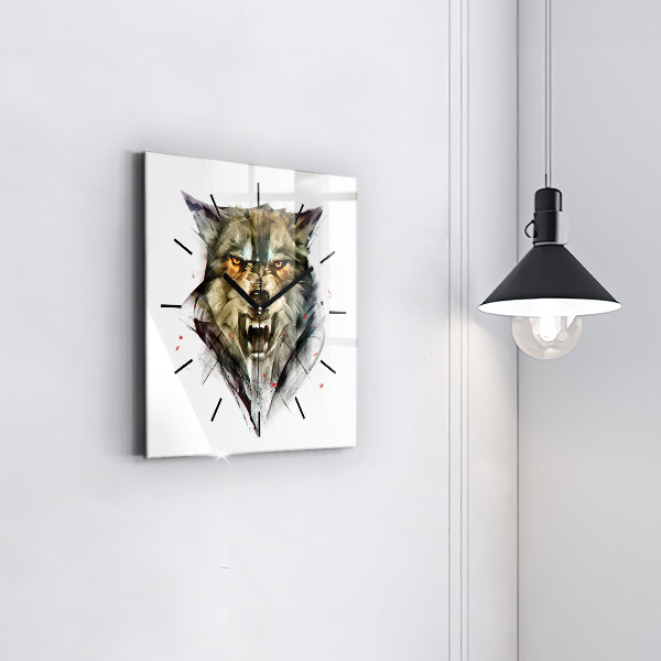 Orologio quadrato in vetro Ritratto disegnato di un lupo