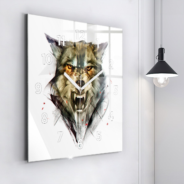 Orologio quadrato in vetro Ritratto disegnato di un lupo