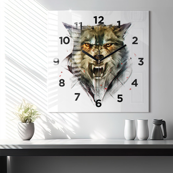 Orologio quadrato in vetro Ritratto disegnato di un lupo