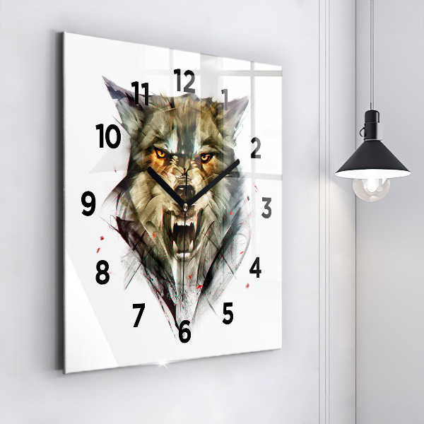 Orologio quadrato in vetro Ritratto disegnato di un lupo