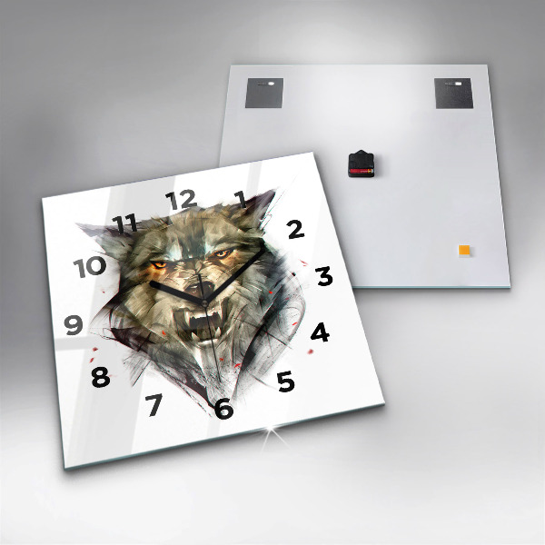 Orologio quadrato in vetro Ritratto disegnato di un lupo