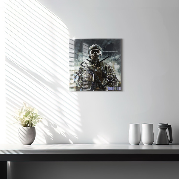 Orologio quadrato in vetro Soldato con una pistola