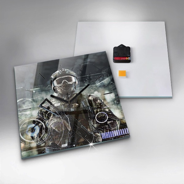 Orologio quadrato in vetro Soldato con una pistola