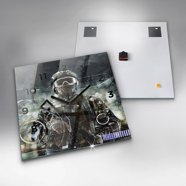 Orologio quadrato in vetro Soldato con una pistola
