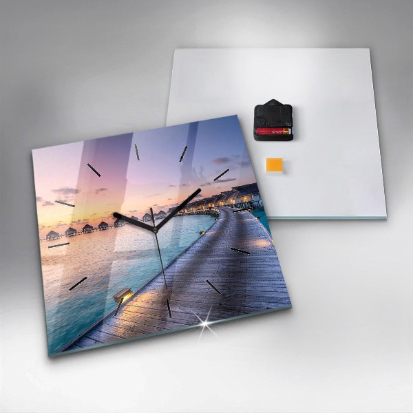 Orologio quadrato in vetro Tramonto Maldive