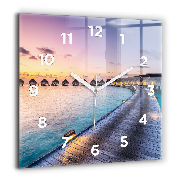 Orologio quadrato in vetro Tramonto Maldive