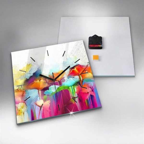 Orologio quadrato in vetro Fiori astratti