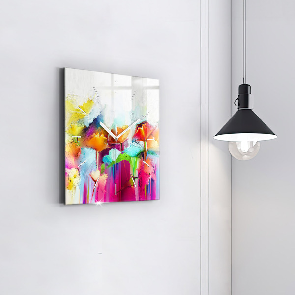 Orologio quadrato in vetro Fiori astratti