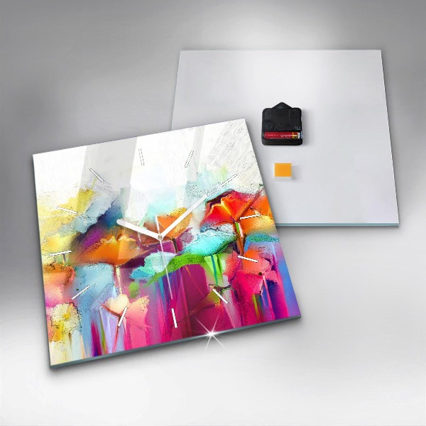 Orologio quadrato in vetro Fiori astratti