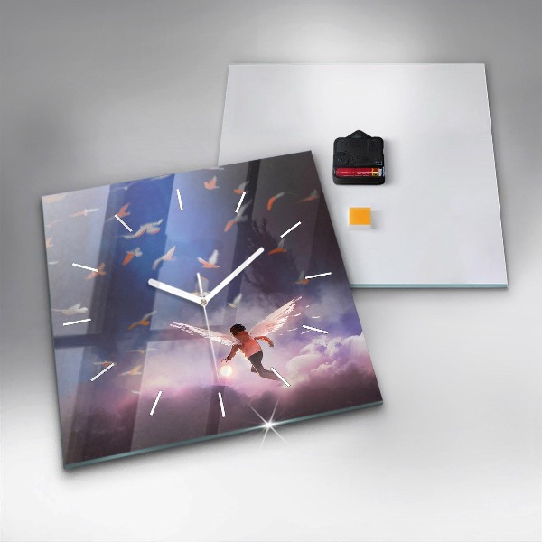Orologio quadrato in vetro Ragazzo con le ali