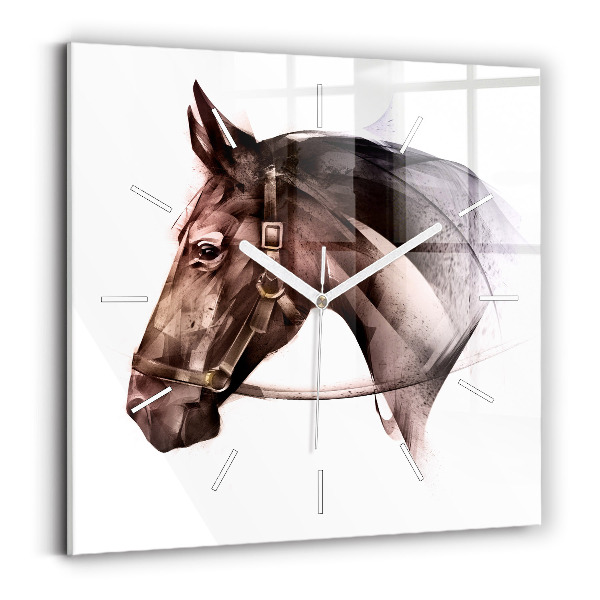 Orologio quadrato in vetro Profilo del cavallo dipinto