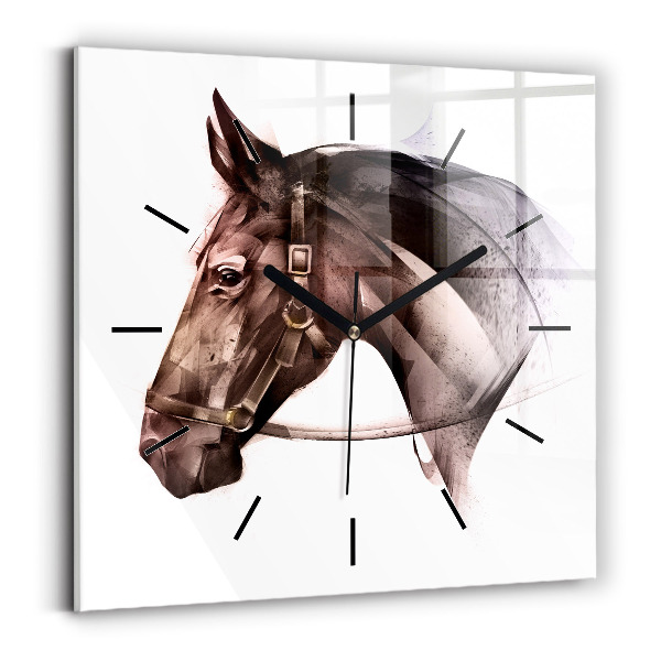 Orologio quadrato in vetro Profilo del cavallo dipinto
