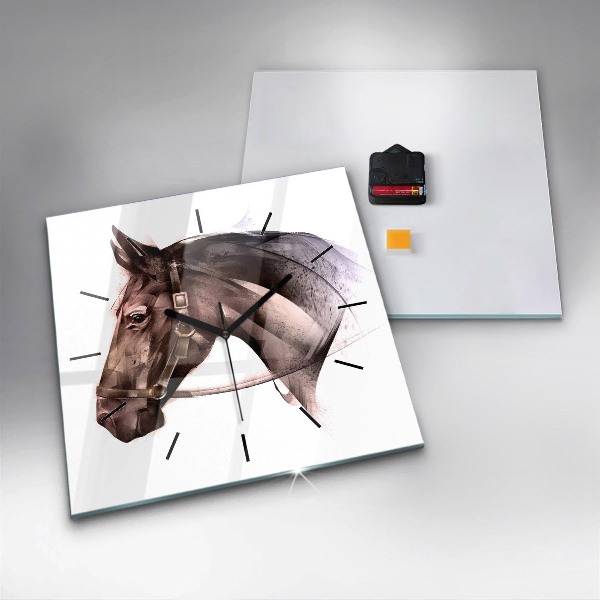 Orologio quadrato in vetro Profilo del cavallo dipinto