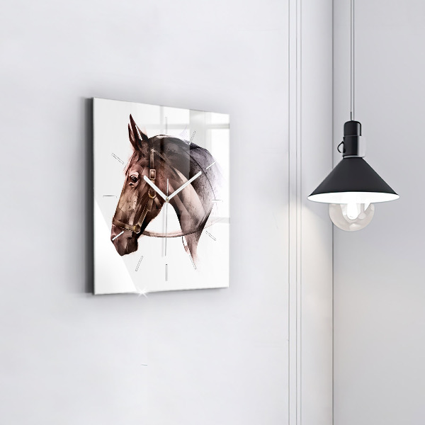 Orologio quadrato in vetro Profilo del cavallo dipinto