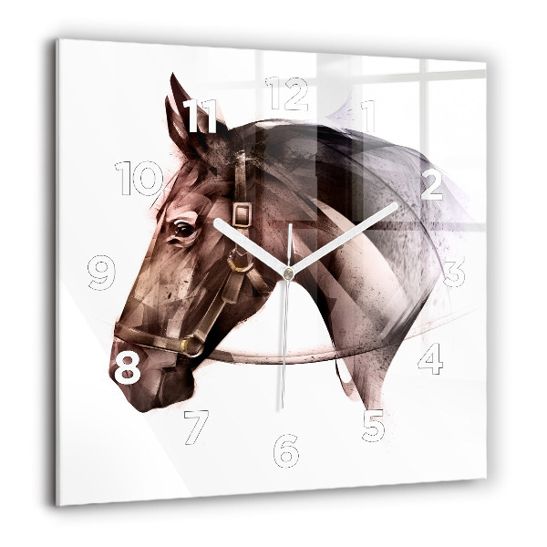 Orologio quadrato in vetro Profilo del cavallo dipinto