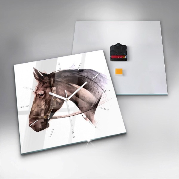 Orologio quadrato in vetro Profilo del cavallo dipinto