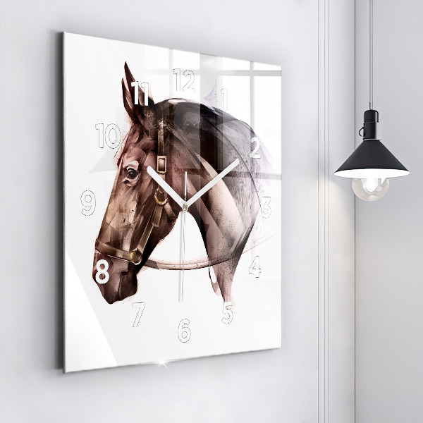Orologio quadrato in vetro Profilo del cavallo dipinto