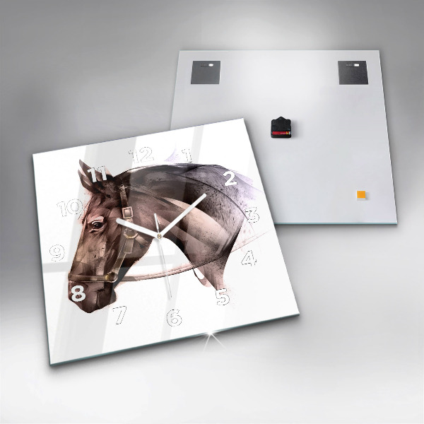 Orologio quadrato in vetro Profilo del cavallo dipinto