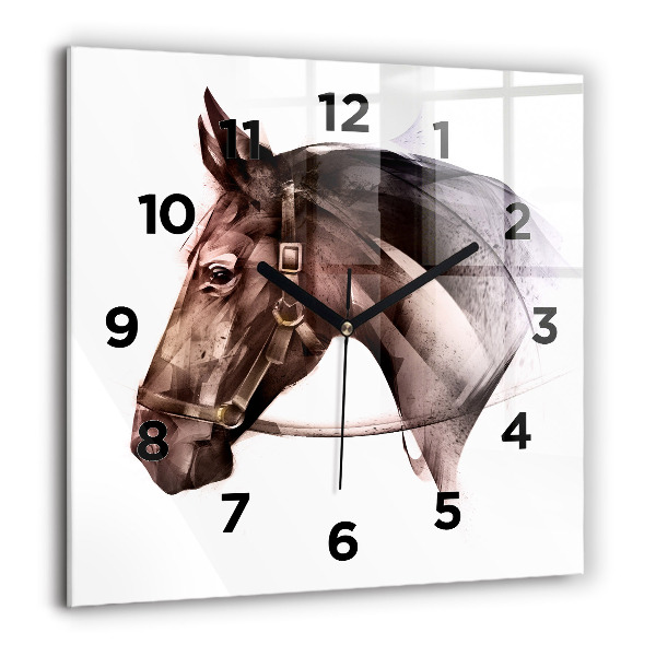 Orologio quadrato in vetro Profilo del cavallo dipinto